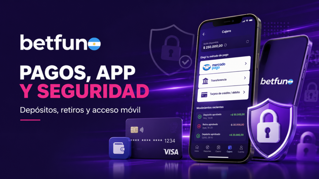 Pagos, retiros, app móvil y seguridad de Betfun Argentina con Mercado Pago, tarjetas y acceso desde celular