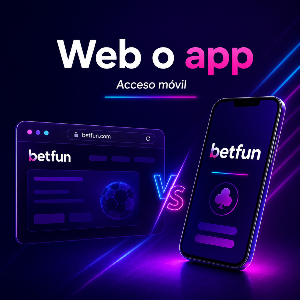 Comparación visual entre la versión web y la app móvil de Betfun para acceso desde celular