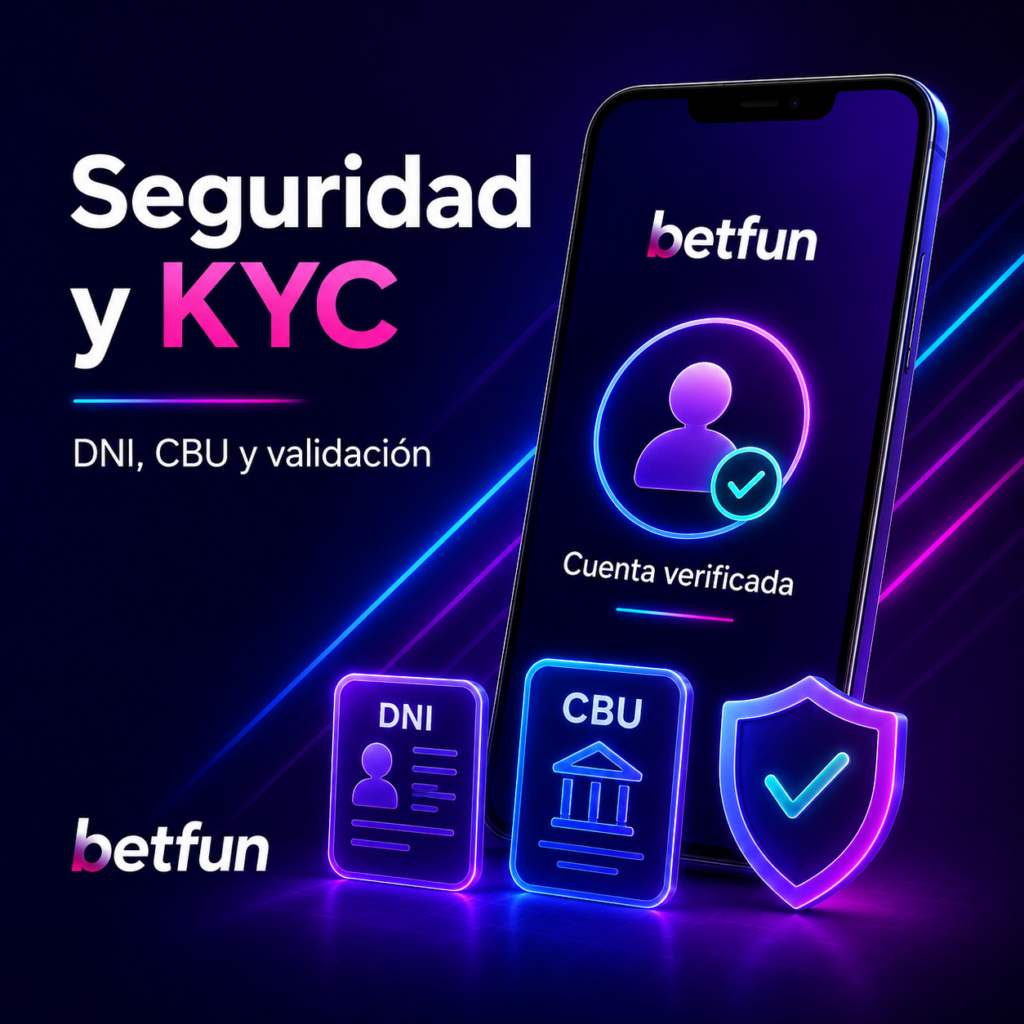 Seguridad y verificación KYC en Betfun con DNI, CBU, cuenta verificada y escudo de protección