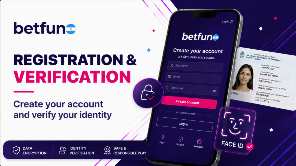 Betfun registration and identity verification with secure account creation, ID card and Face ID.