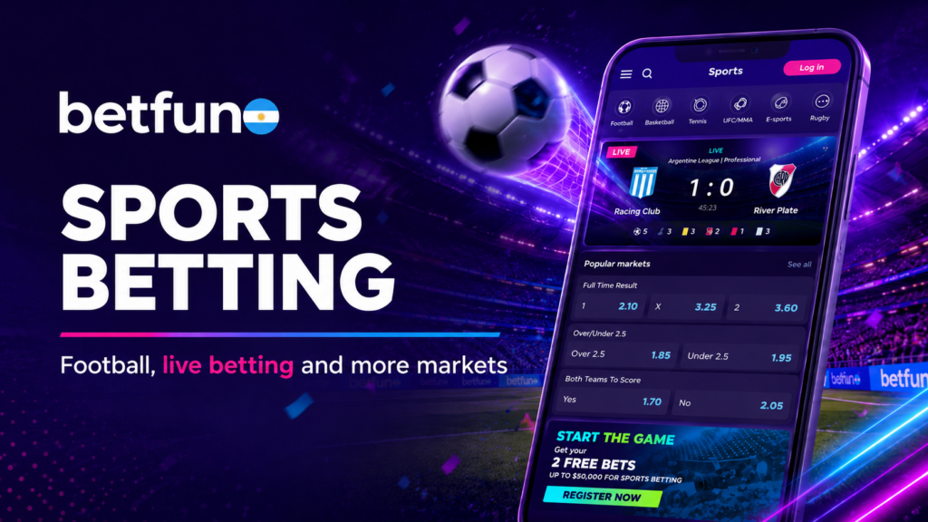 Betfun sports betting platform with football, live betting markets and mobile access.